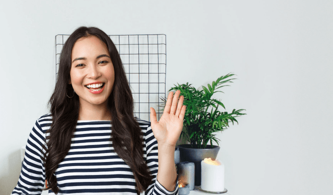 Person with long hair in white Wireframe background