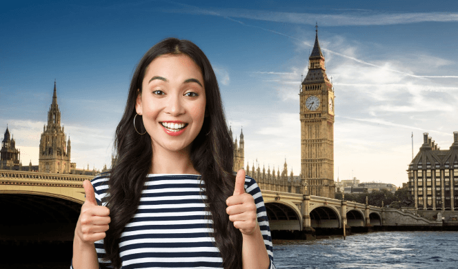 Person with long hair in London room