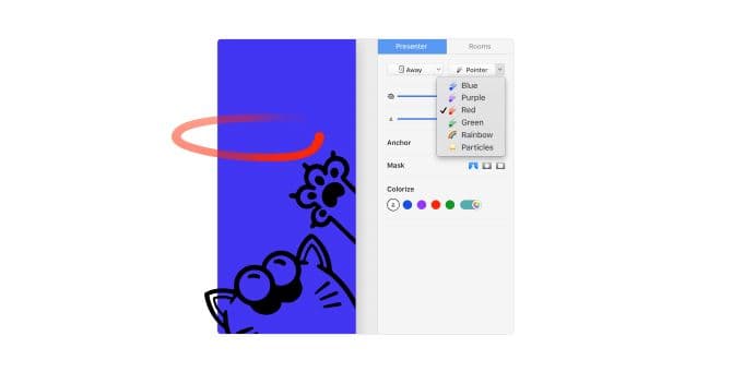 猫が mmhmm アプリ上で赤いレーザーを追っているイラスト