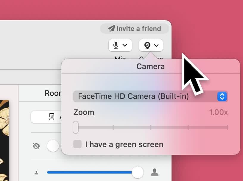 Camera menu in mmhmm UI